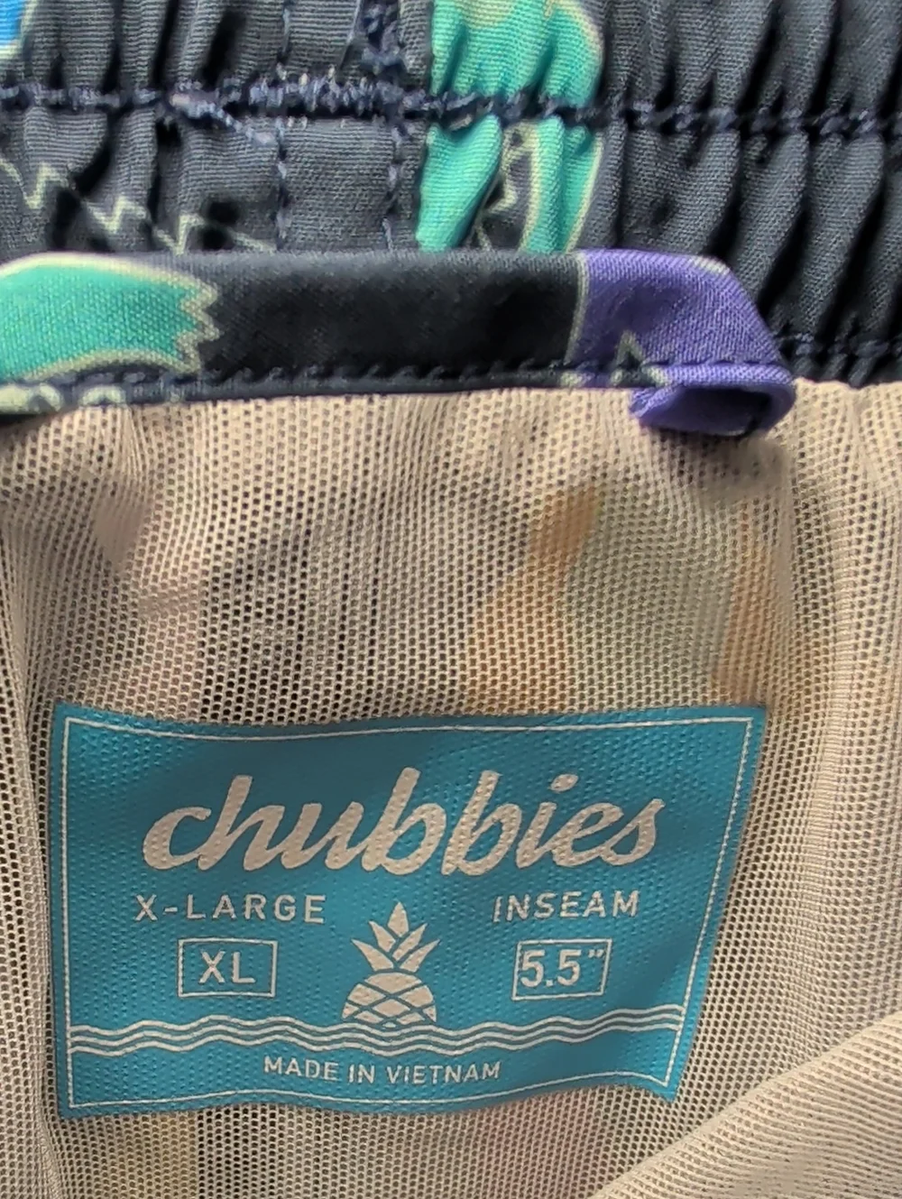 Chubbies Hear Me Roar Dino Stretch Swim Trunks Navy 5.5